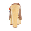 Leather & Wood Floral Clog Pumps - Brown