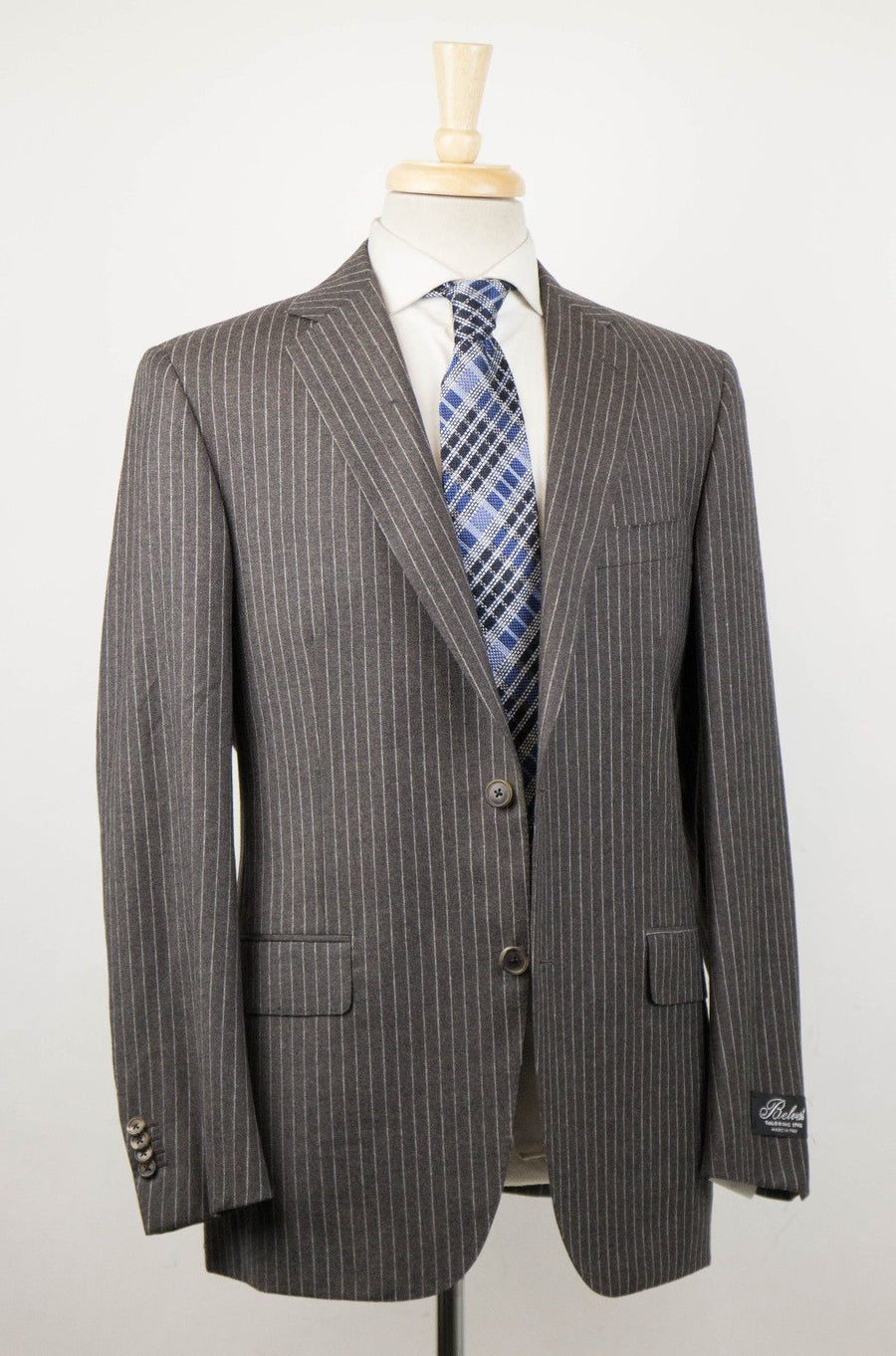 Striped Wool 2 Button Suit - Brown