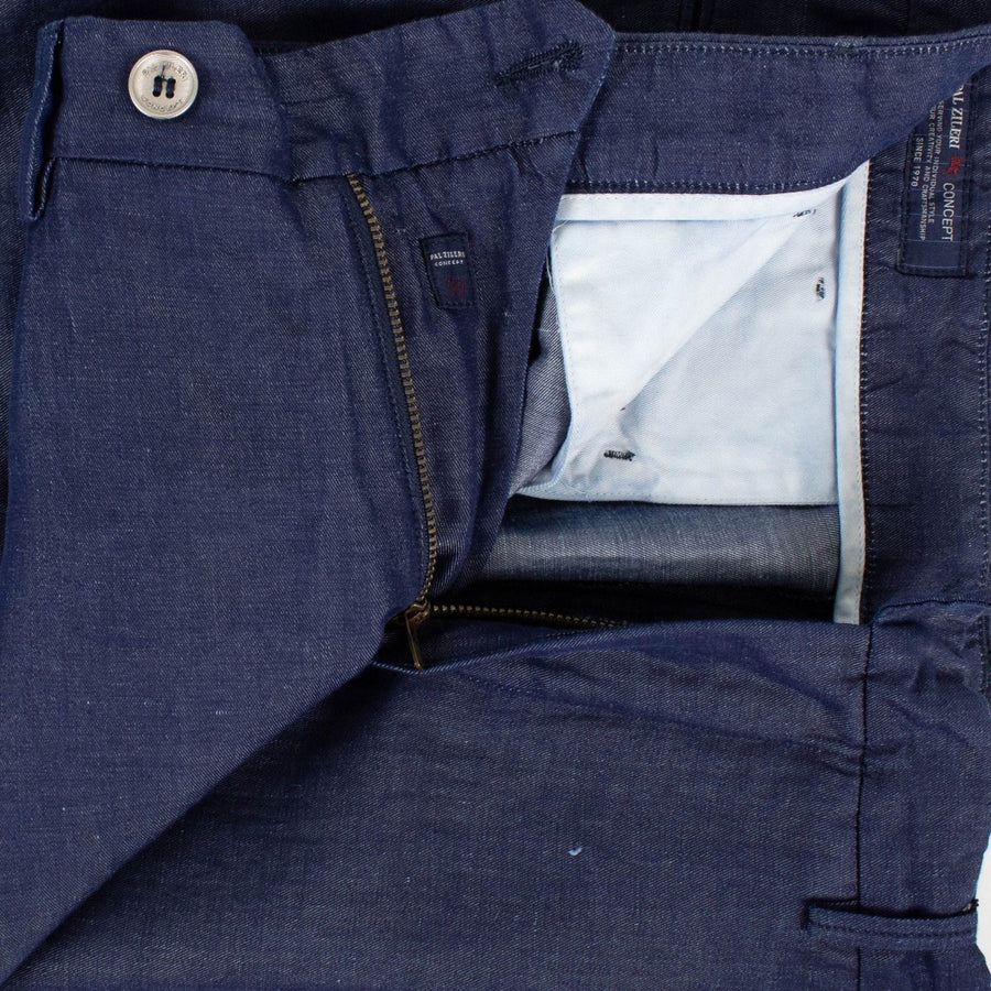 Blue Cotton Blend Dress Pants