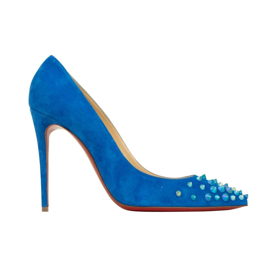 Suede Spikyshell Studded 100mm Pumps - Blue