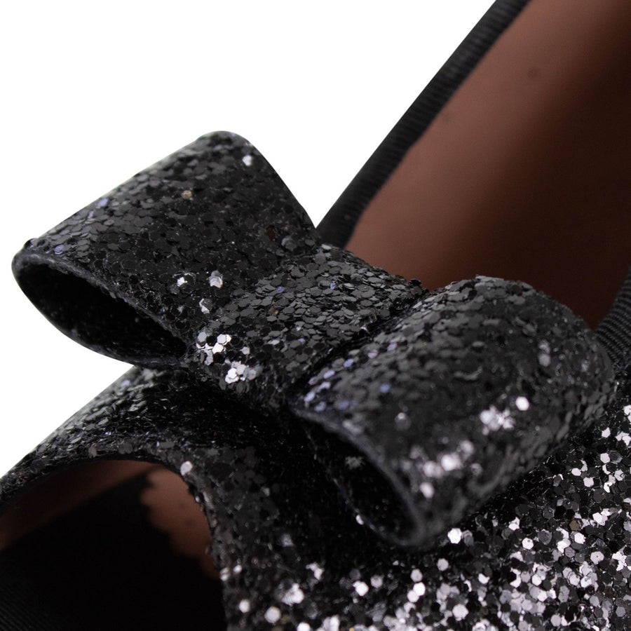 Glitter Peep Toe Bow Pumps - Black