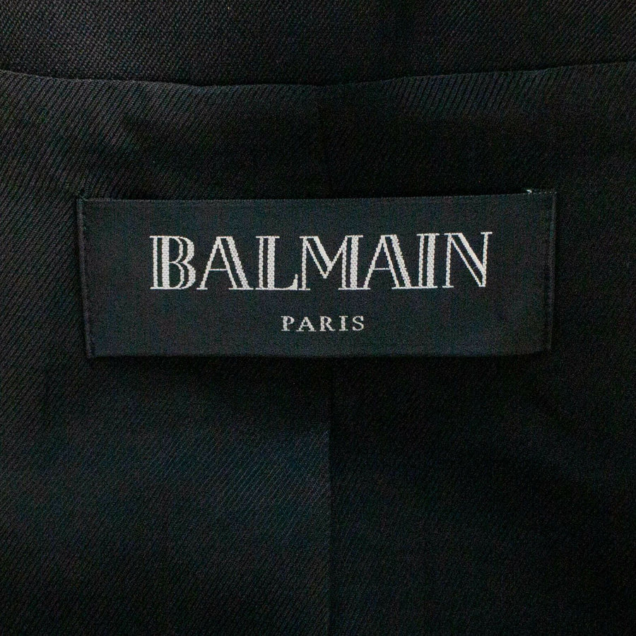 Wool Double Breasted Gold Button Blazer - Black