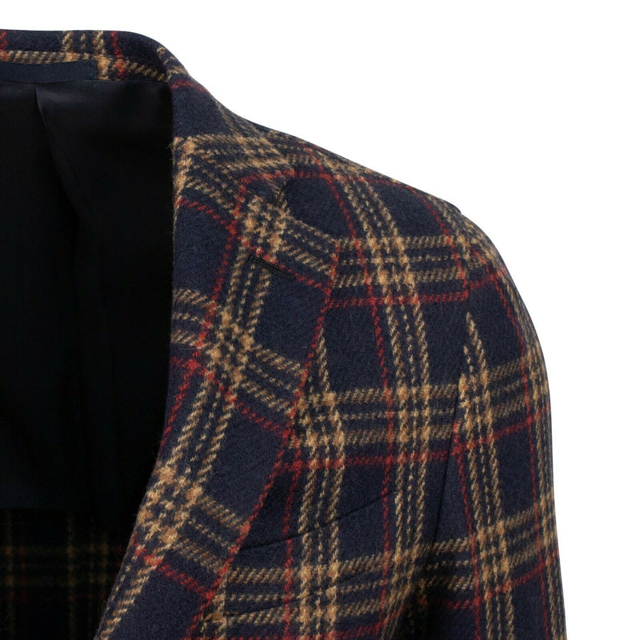 Drop 7 Plaid 3 Roll 2 Button Wool Sport Coat - Navy Blue