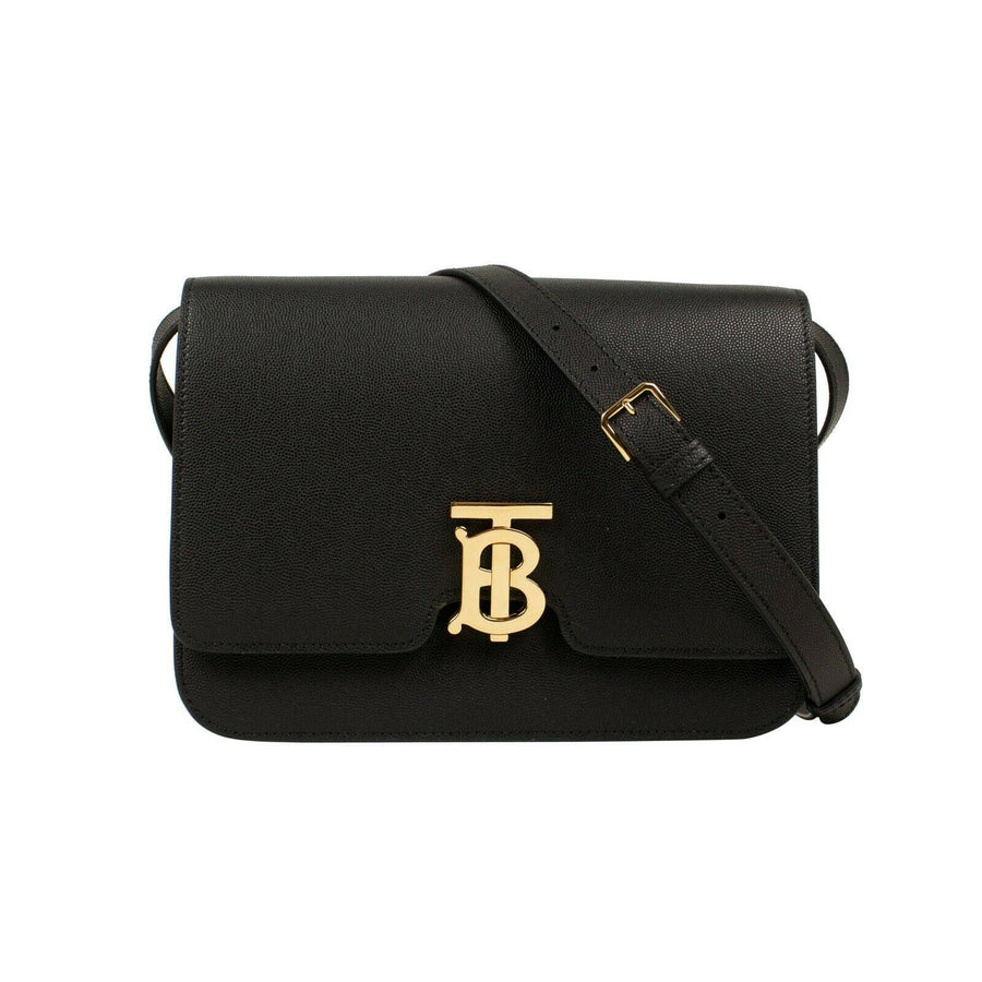 Grainy Leather 'TB' Monogram Medium Shoulder Bag - Black