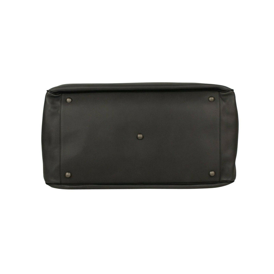 Leather Intrecciato Accent Travel Bag- Black