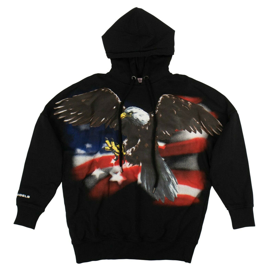 Cotton Eagle Print Hooded Sweatshirt - Black