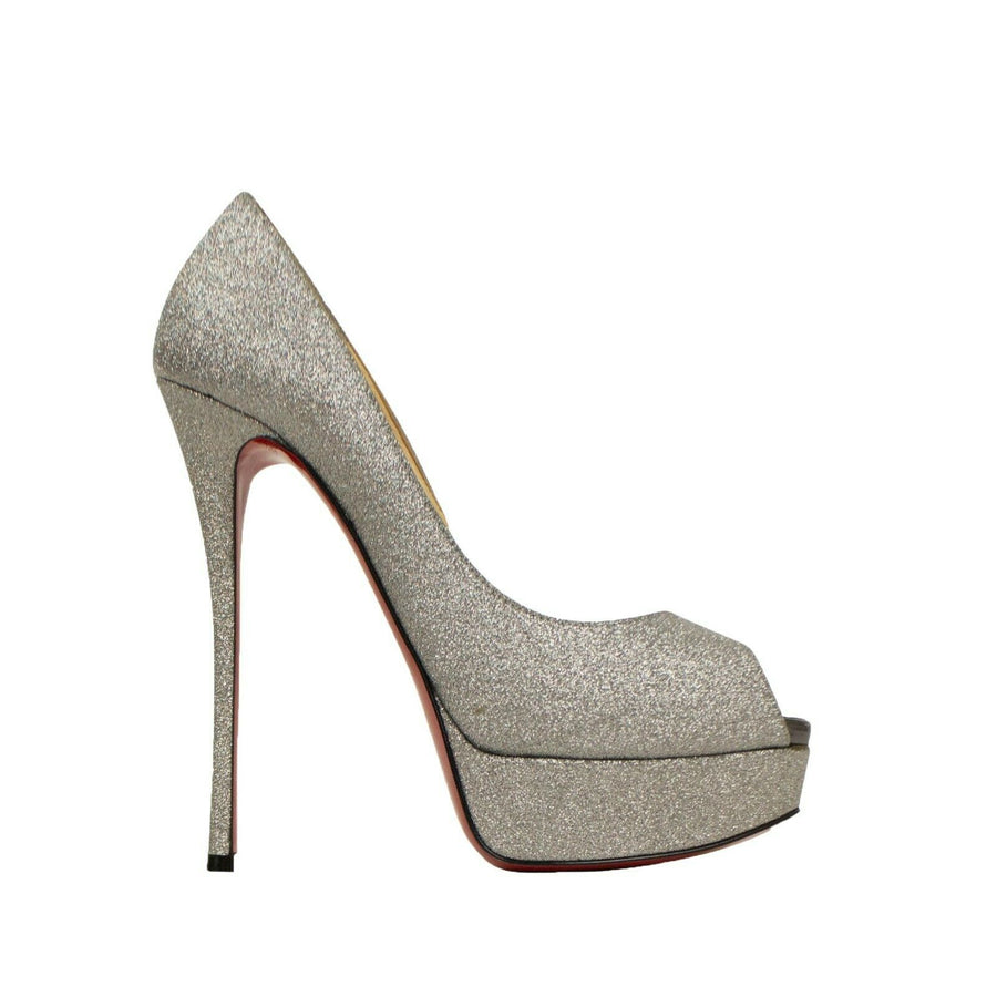 Fetish Peep Glitter Platform Pumps - Silver