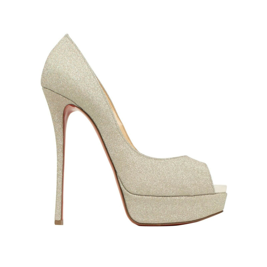 Fetish Peep Toe Glitter Pumps - Silver