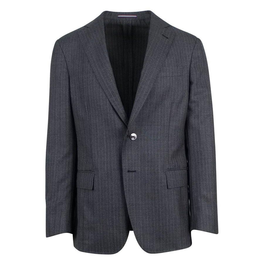 Drop 8 Pin Striped Wool Two Button Suit - Charcoal Grey
