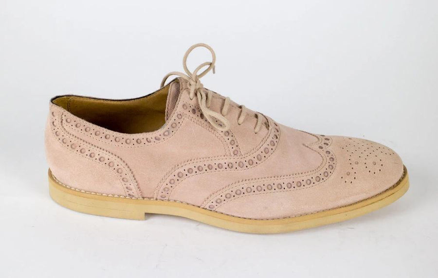 Suede Leather Wingtip Oxfords - Light Pink