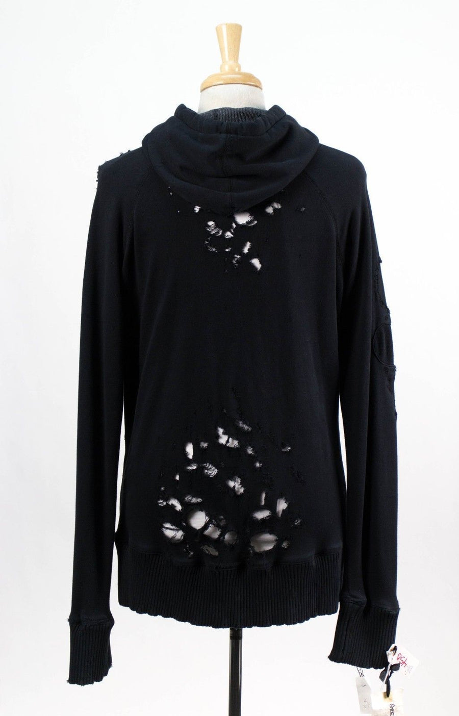 Cotton Destroyed Pullover Hoodie - Black