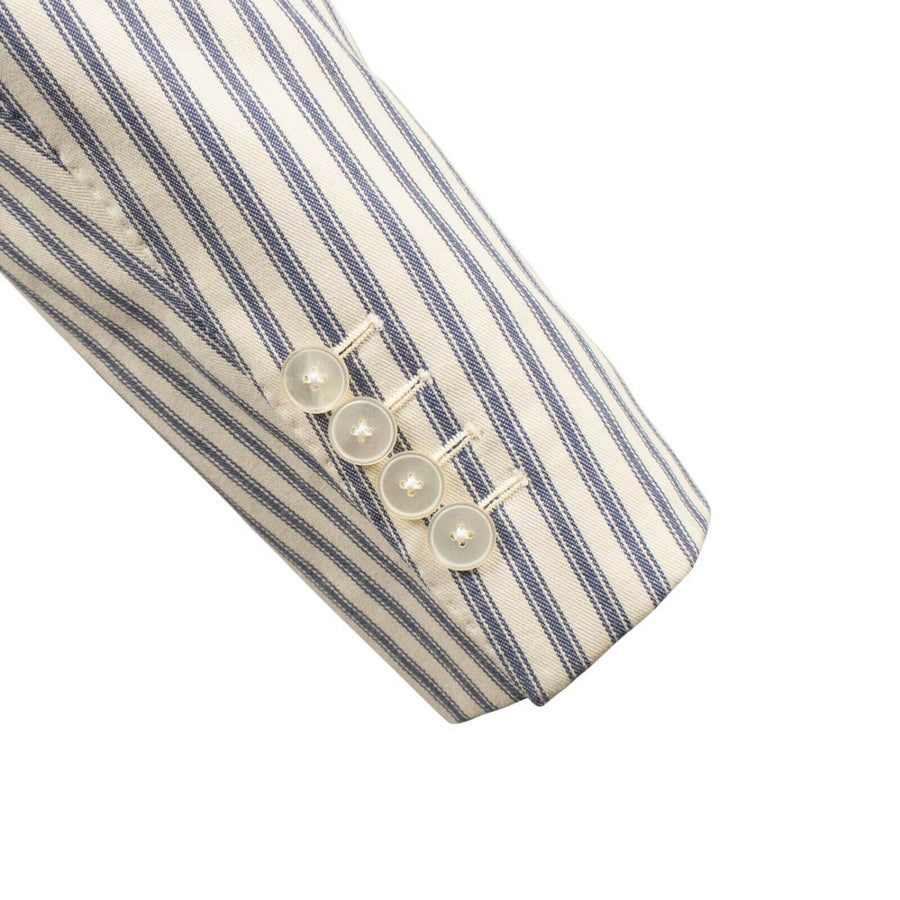 Drop 8 Striped Cotton 3 Roll 2 Button Sport Coat - Beige