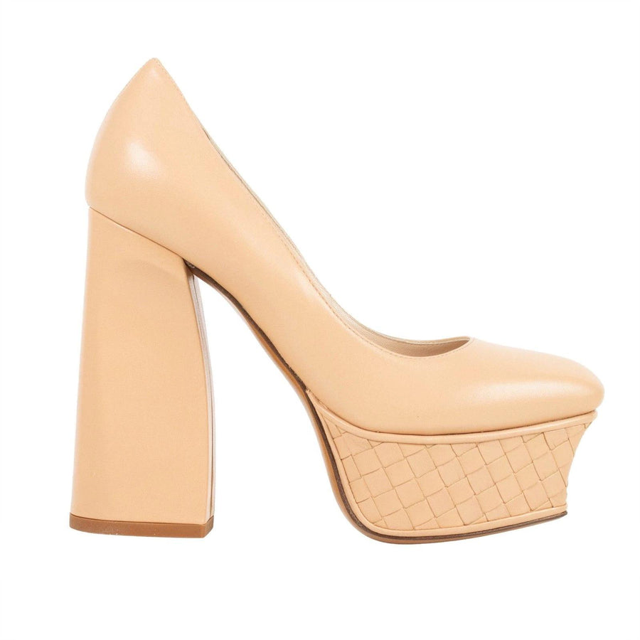 Intrecciato Platform Block Heel Pumps - Nude