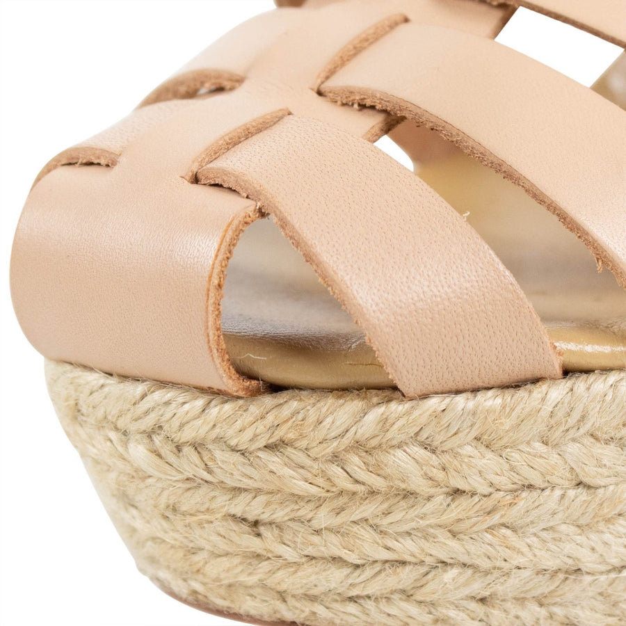 Leather & Raffia Strappy Pumps - Nude