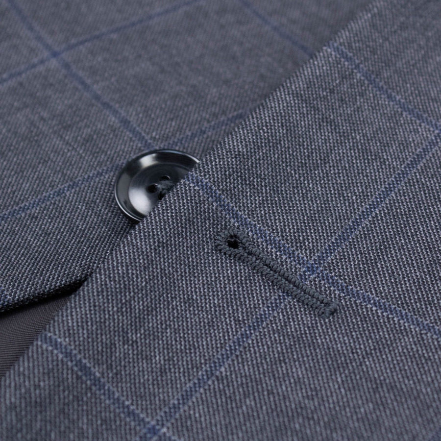 Windowpane Wool Two Button Suit - Charcoal Gray / Blue