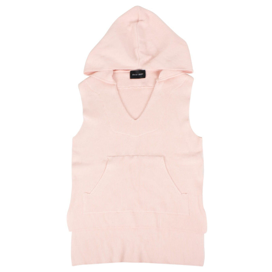 Ribbed Sleeveless Hoodie Sweatshirt - Pink