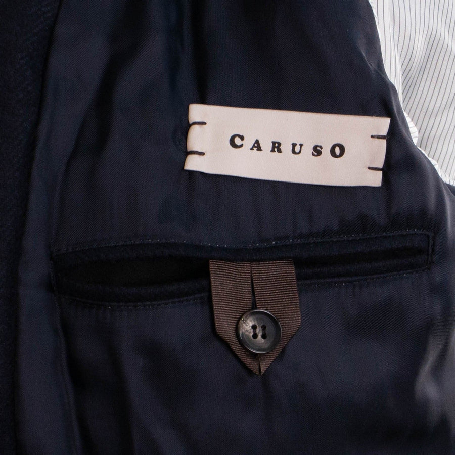 Caruso Cashmere Fur Lined Zip Up Coat - Blue