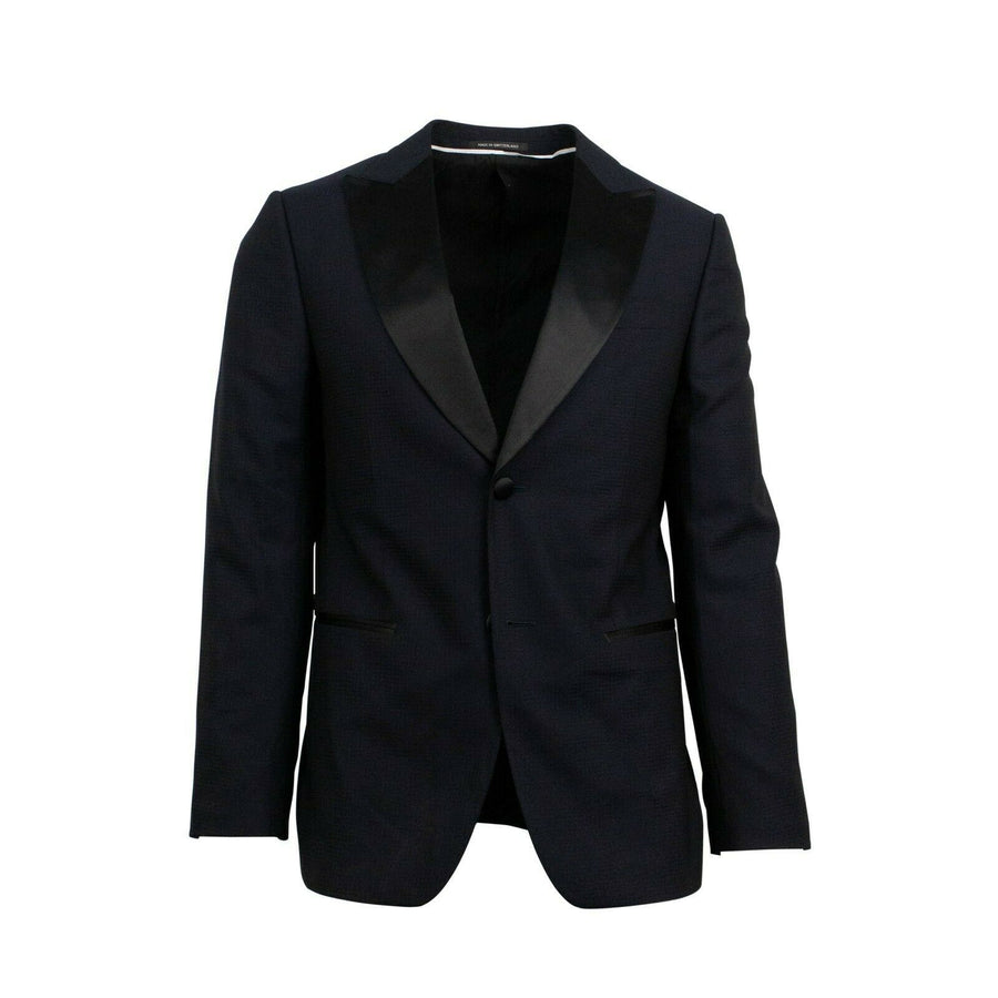 Small Check Wool Two Button Suit - Navy