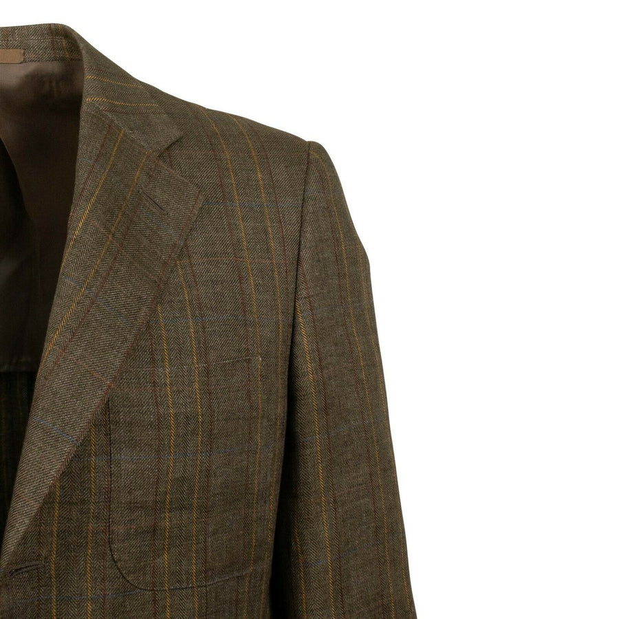 Drop 6 Plaid 3 Roll 2 Button Linen Sport Coat - Light Brown