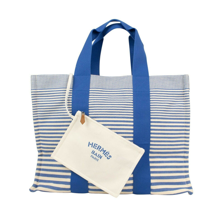 Cotton Striped Cabayadere Canvas Beach Bag - Blue / White