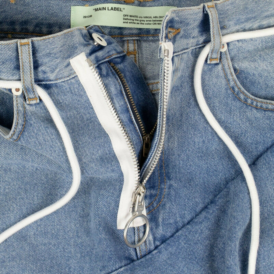 Asymmetric Hi-Low Bleached Denim Ruffle Skirt - Blue