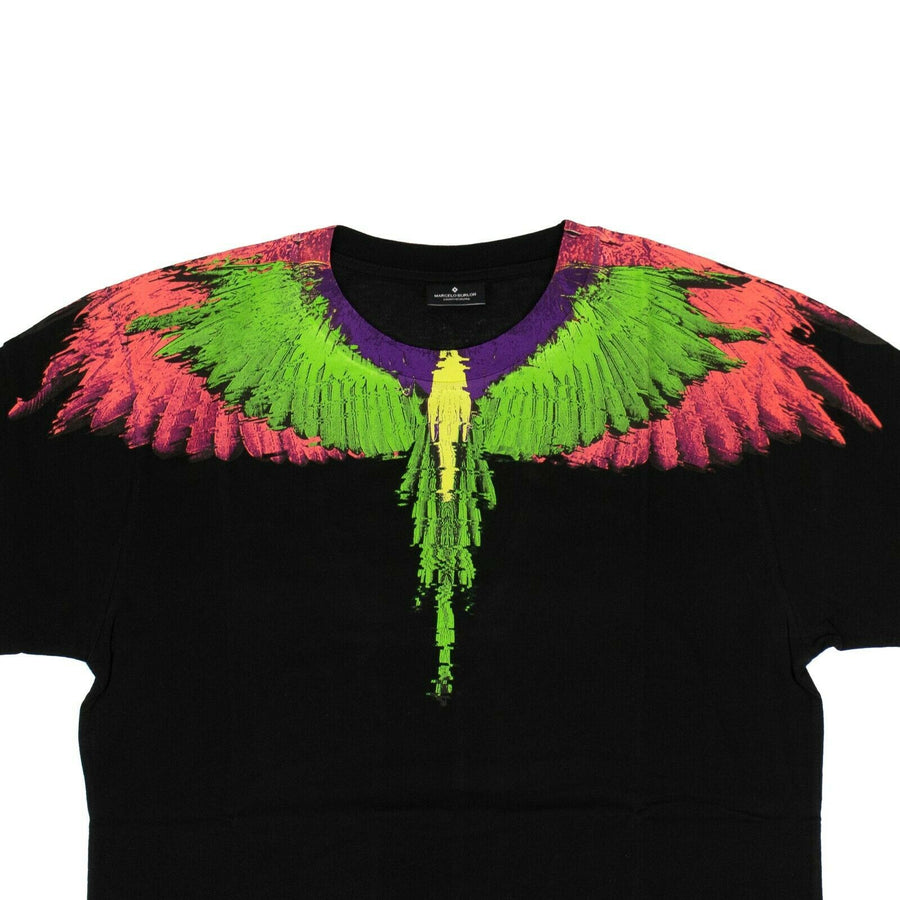 Cotton Glitch Multicolored Wings T-Shirt - Black
