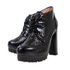 Leather & Glitter Lace Up Booties - Black