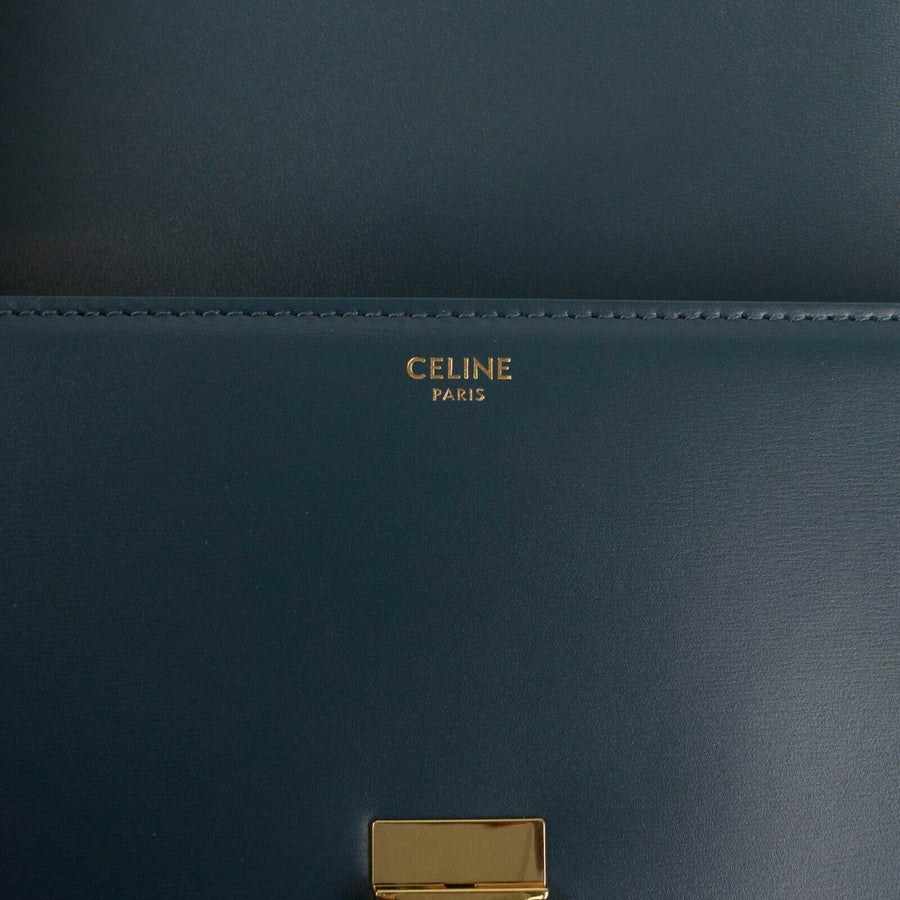 Shiny Calfskin Leather Medium Triomphe Cross Body Bag - Blue