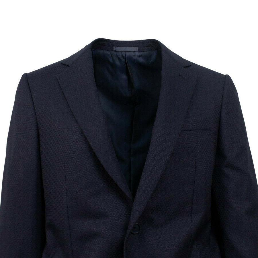 Drop 8 Plaid 3 Roll 2 Button Wool Blend Sport Coat - Navy Blue