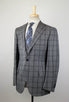 Drop 7 Windowpane Check Wool 3/2 Button 3 Piece Suit - Gray