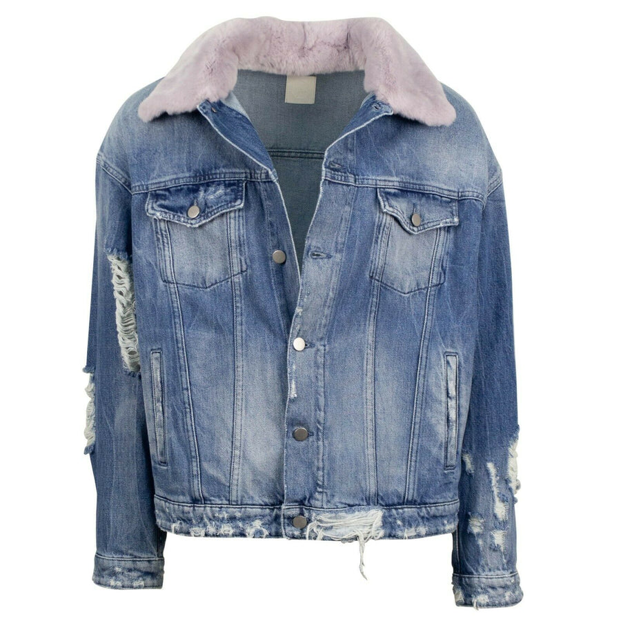 Rocky 2 Rabbit Fur Vintage Denim Jacket - Blue / Lilac