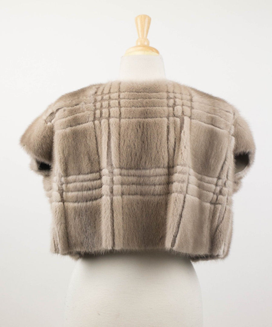 Plaid Mink Fur Jacket Vest - Light Gray