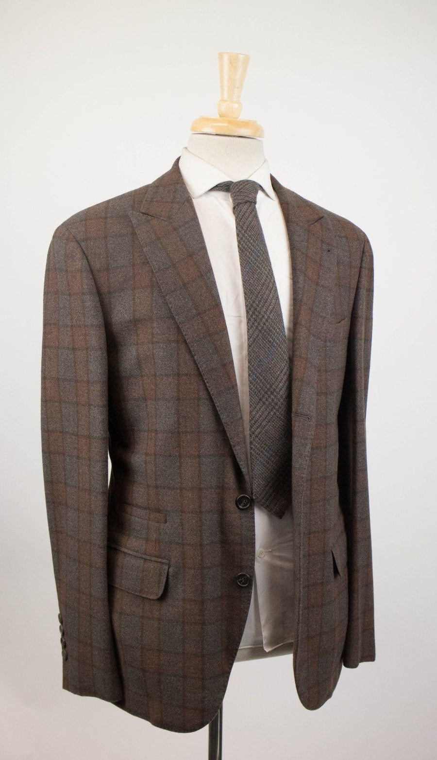 Cashmere Blend Check 3/2 Button Sport Coat - Brown