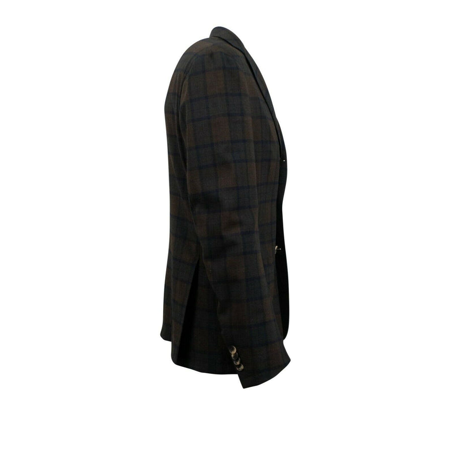 Drop 10 Plaid 3 Roll 2 Button Wool Sport Coat - Brown