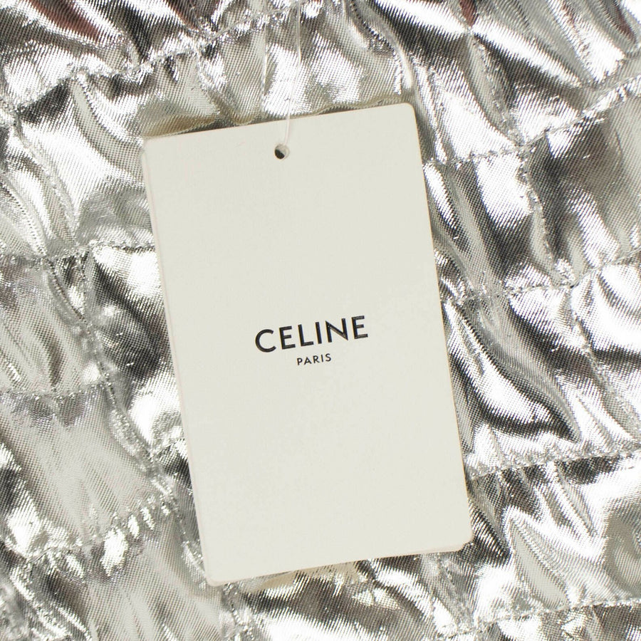 Polyester Zip Up Varsity Bomber Jacket - Metallic Silver