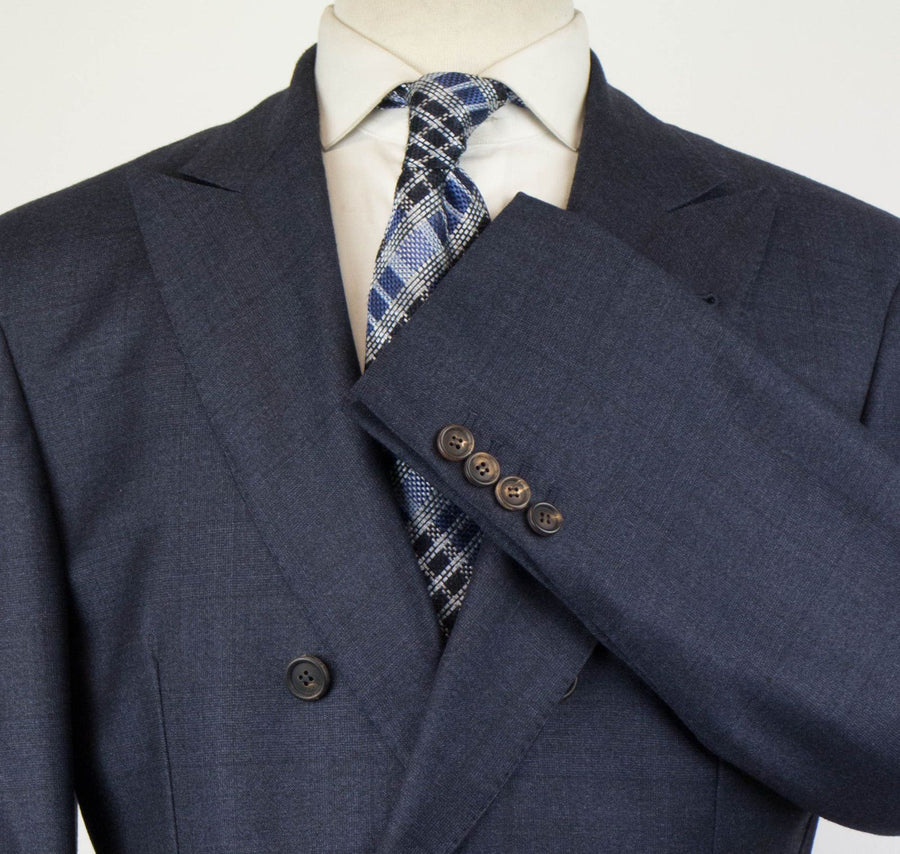 Plaid Wool Double Breasted Sport Coat - Blue