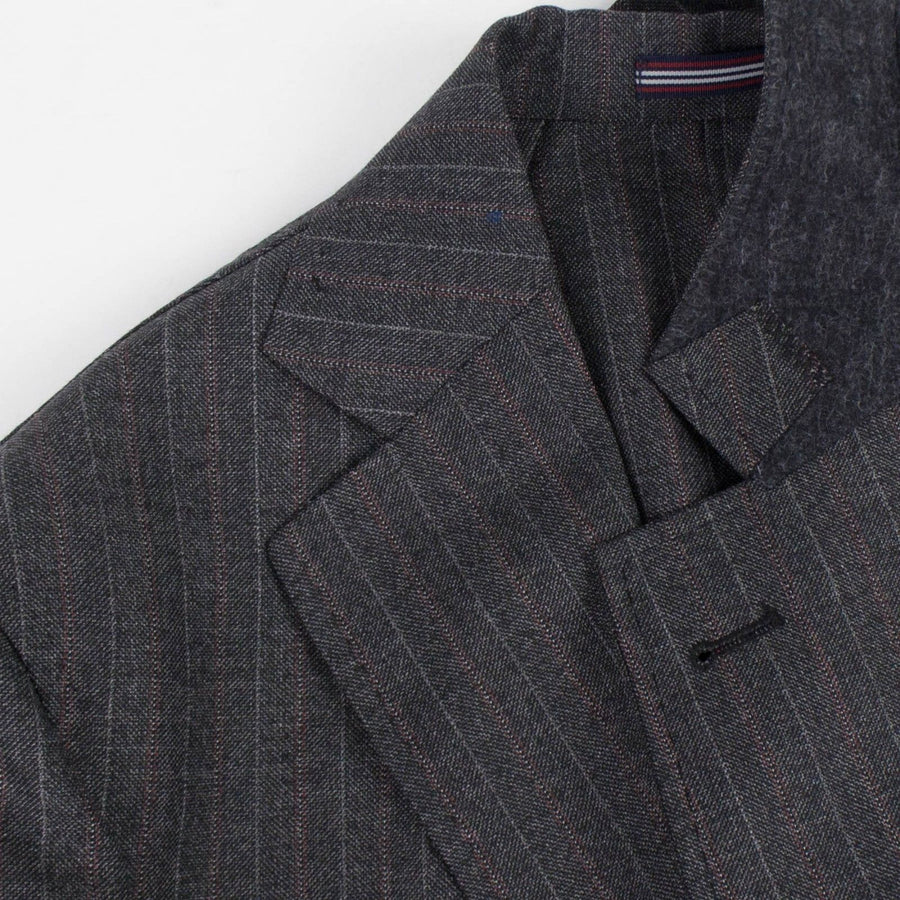 Drop 8 Pin Striped Wool Two Button Suit - Charcoal Grey