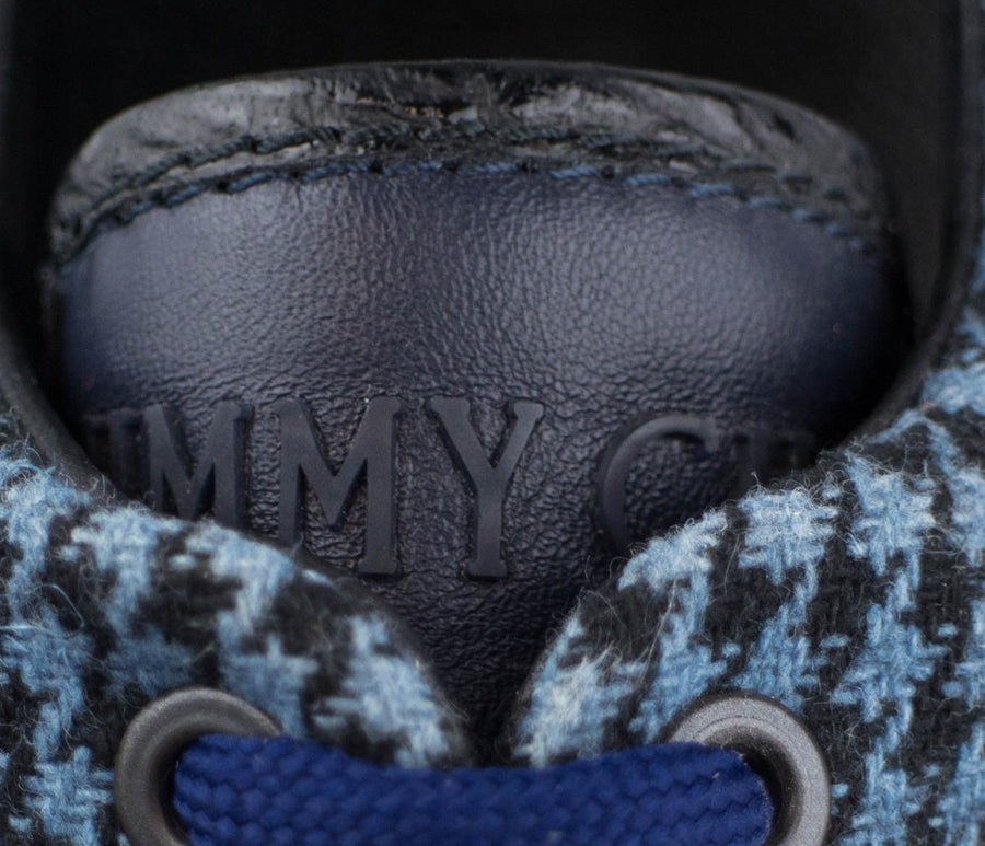 Leather and Houndstooth Fabric Studded Lace Up Oxford - Navy