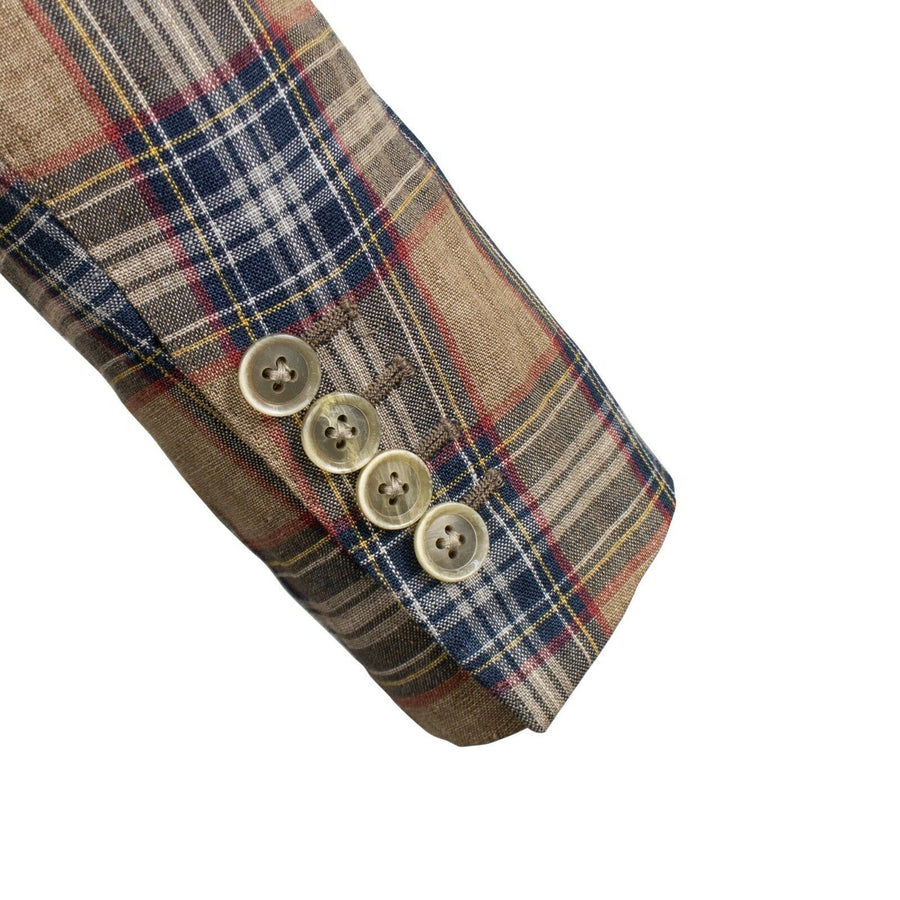 Drop 8 Plaid Button Down Linen Sport Coat - Brown