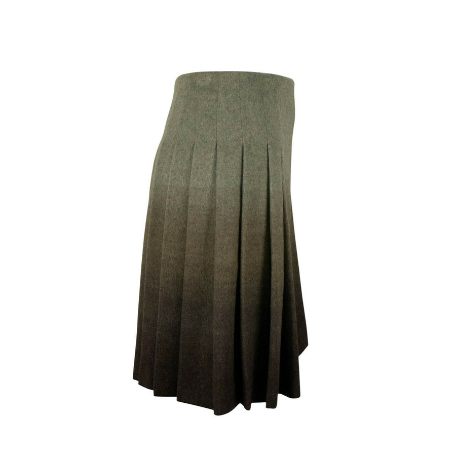Wool Pleated Above Knee Length  Skirt - Gray / Brown