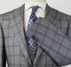 Drop 7 Windowpane Check Wool 3/2 Button 3 Piece Suit - Gray