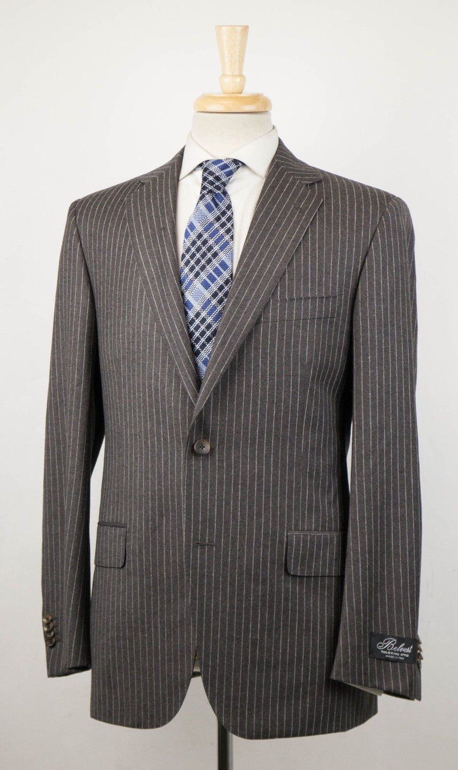 Striped Wool 2 Button Suit - Brown