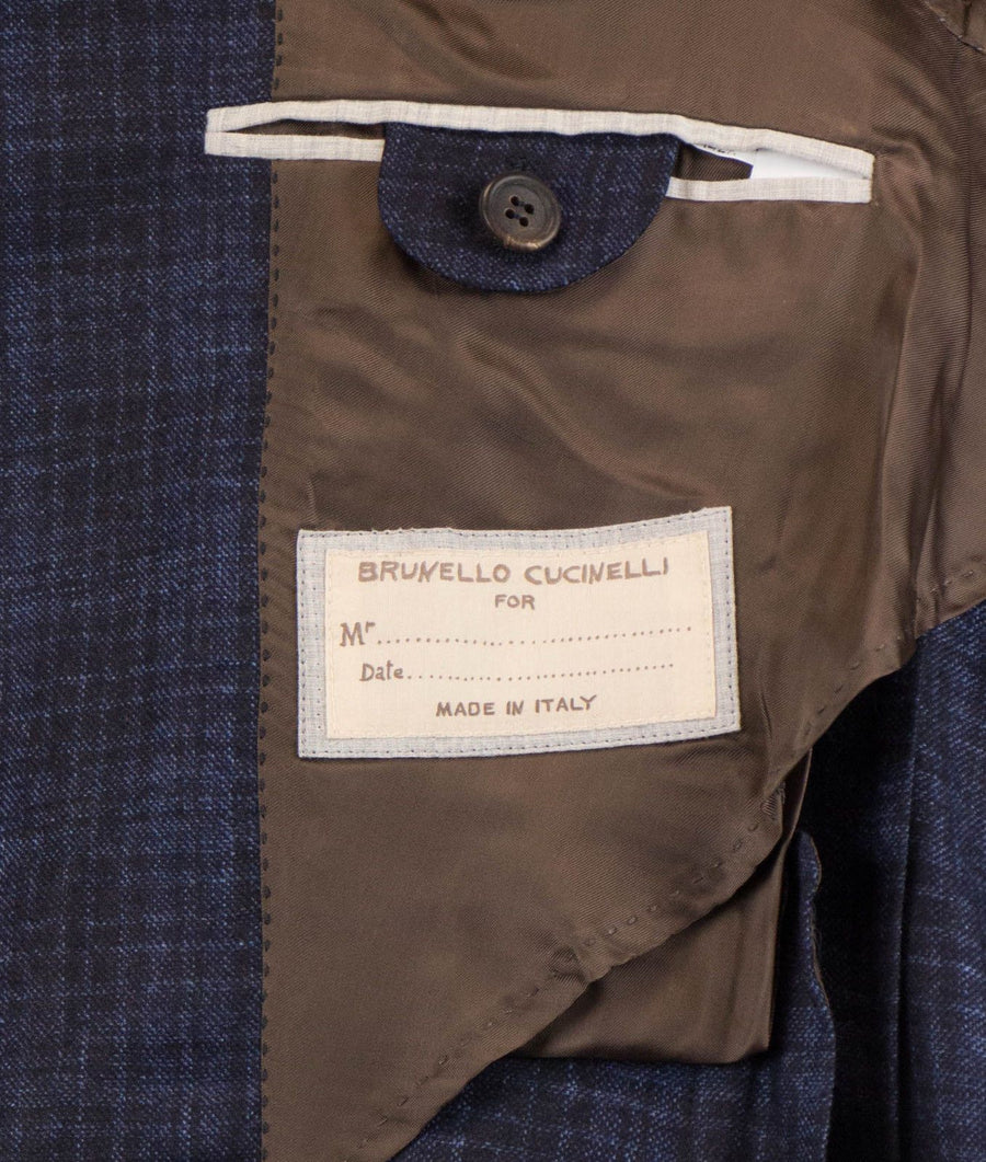 Checked Cashmere Blend Double Breasted Sport Coat - Blue