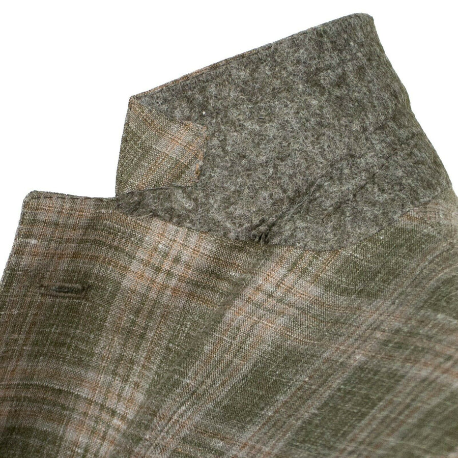 Drop 8 Plaid Wool Blend 3 Roll 2 Button Sport Coat - Beige