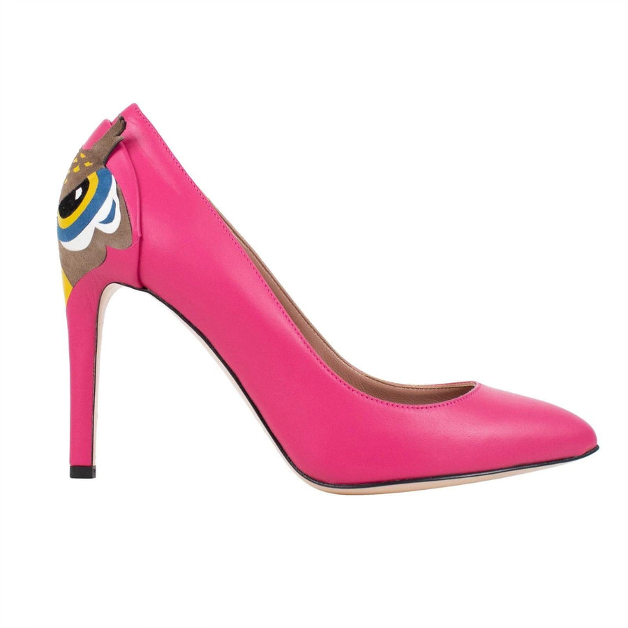 Leather Owl Face Pumps - Pink
