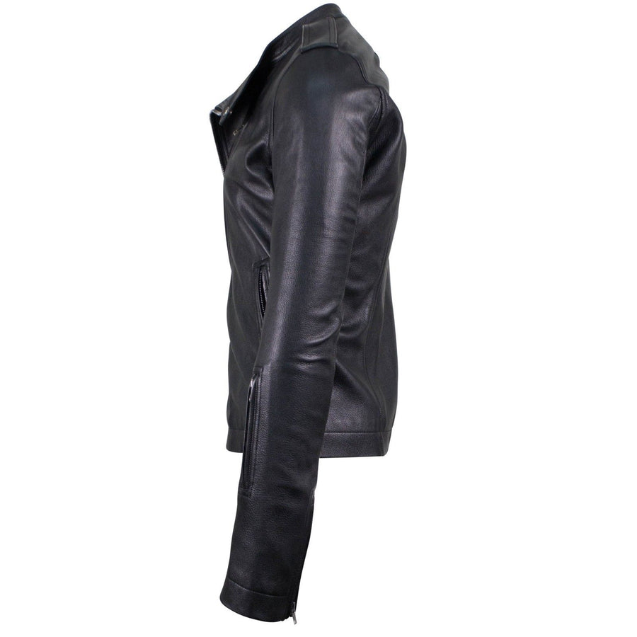 Vintage Goat Leather Biker Jacket - Black