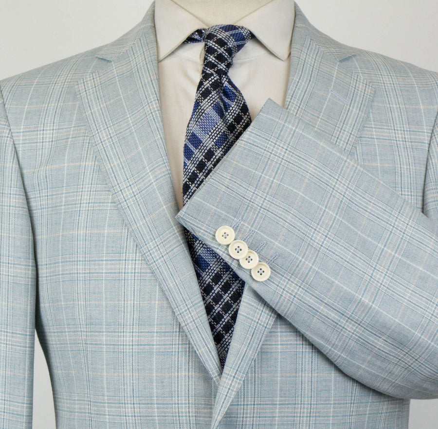 Plaid Wool Blend 2 Button Sport Coat - Light Blue