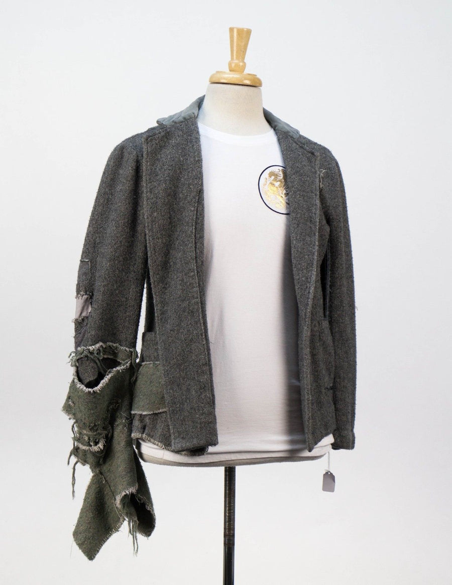 Wool-Silk No Button Distressed Sport Coat - Gray