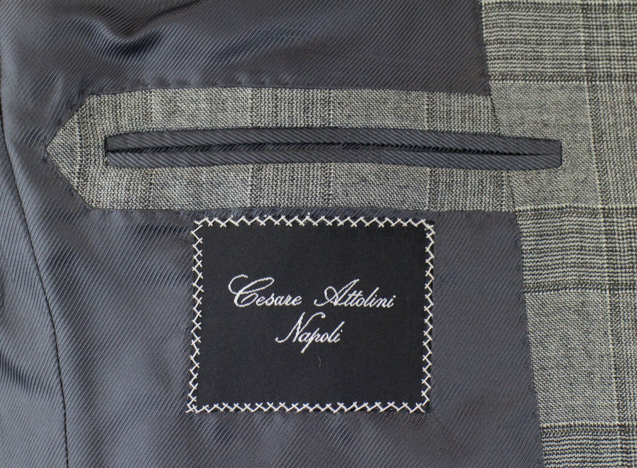 Drop 7 Plaid Wool 2 Button Suit - Light Gray