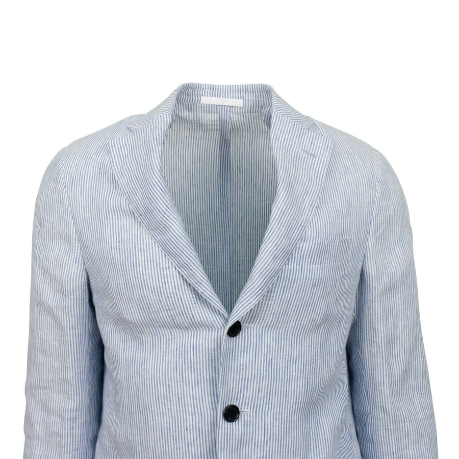 Drop 8 Striped 3 Roll 2 Button Linen Sport Coat - Light Blue